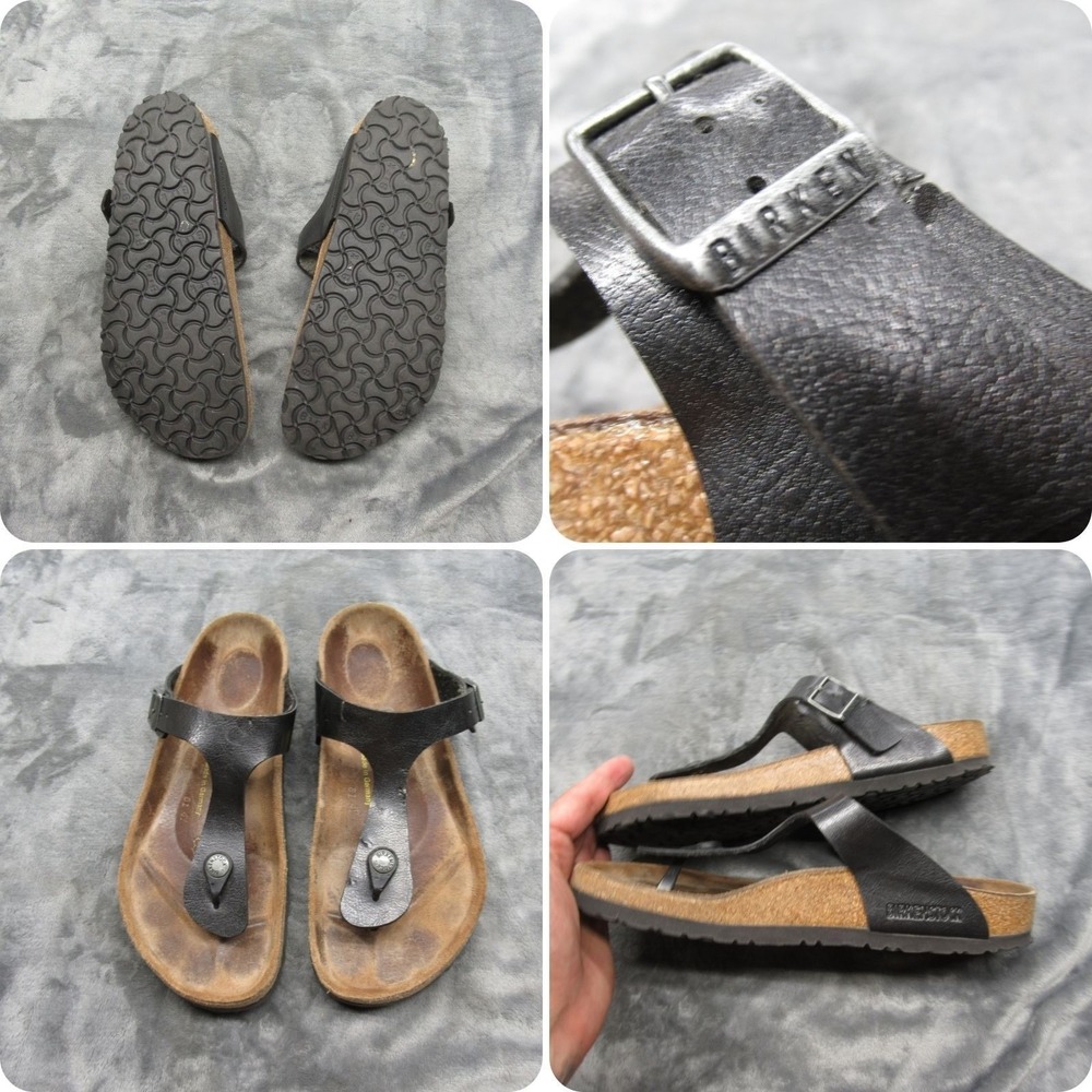 Birkenstock Gizeh Sandals Unisex W8 M6 Black Leather Thong Classic Comfort EU39